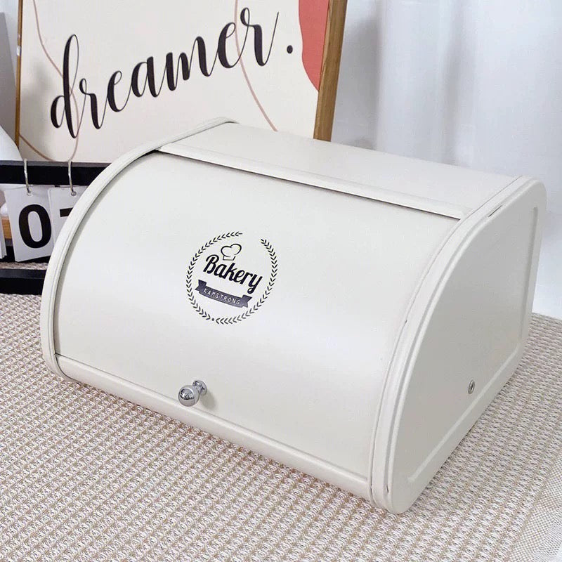 Kitchen Storage Bread Box with Roll Top Lid - Black/White