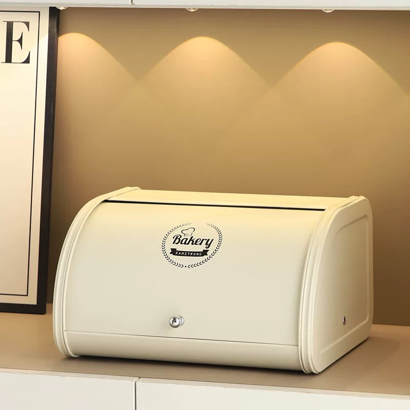 Kitchen Storage Bread Box with Roll Top Lid - Black/White