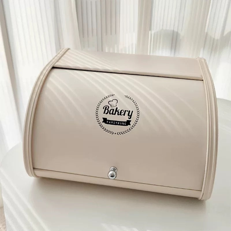 Kitchen Storage Bread Box with Roll Top Lid - Black/White