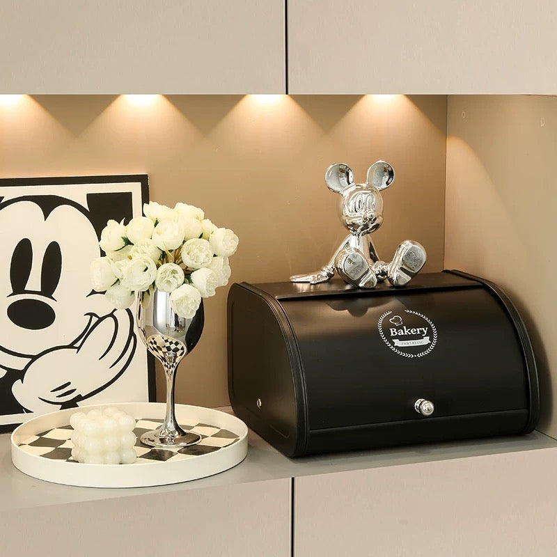 Kitchen Storage Bread Box with Roll Top Lid - Black/White