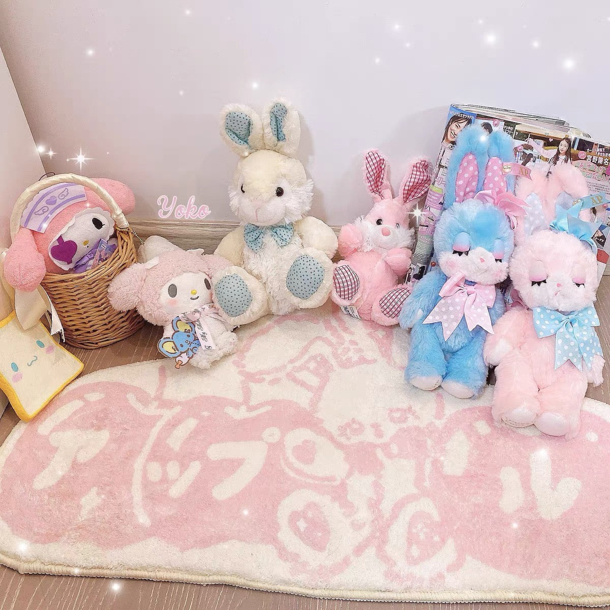 Cartoon Pink Rabbit Washable Carpet for Living Room