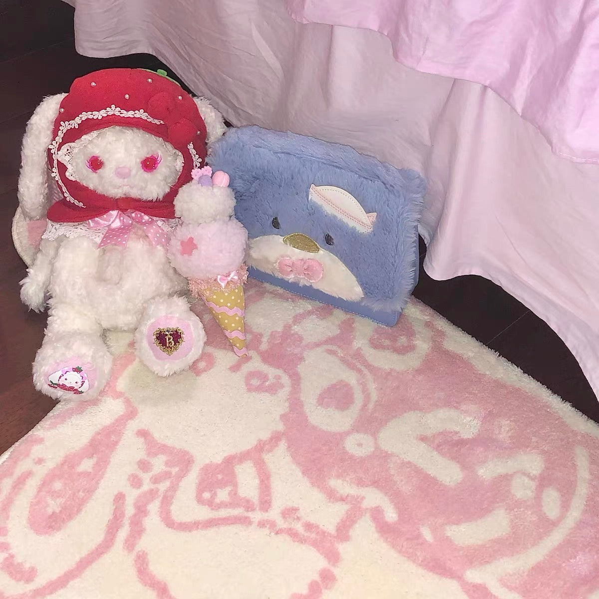 Cartoon Pink Rabbit Washable Carpet for Living Room