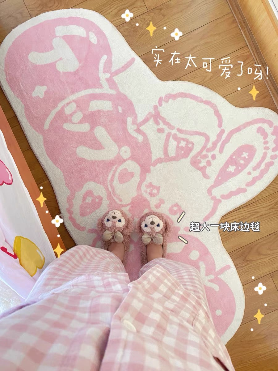 Cartoon Pink Rabbit Washable Carpet for Living Room