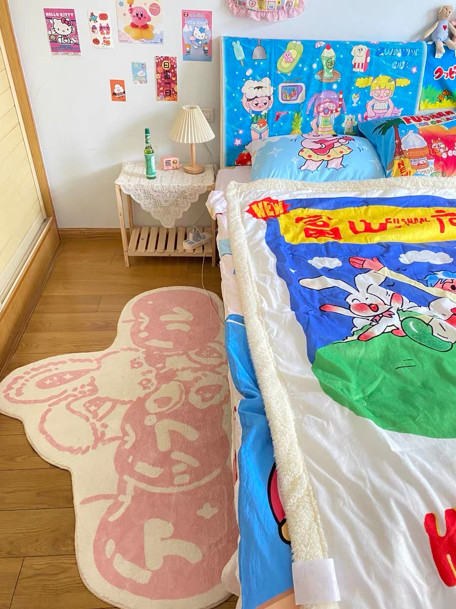Cartoon Pink Rabbit Washable Carpet for Living Room