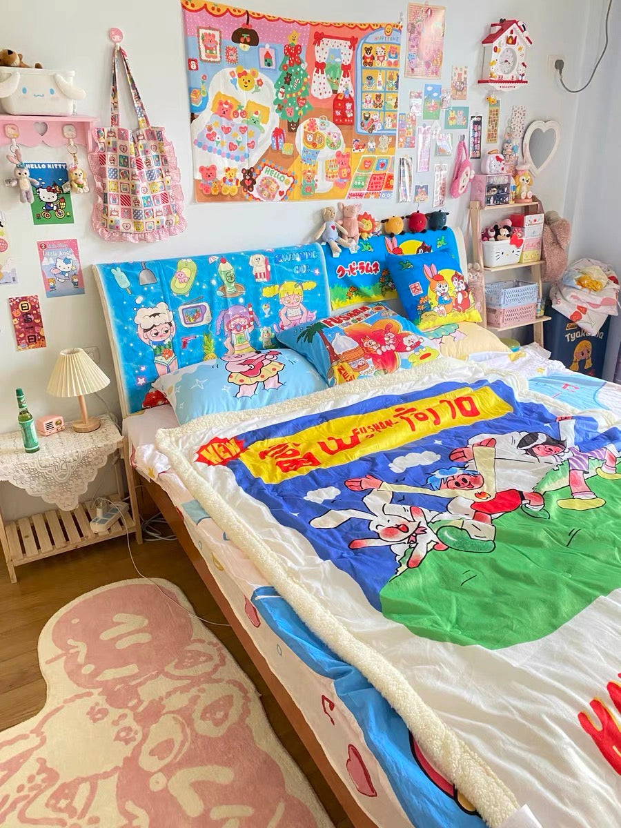 Cartoon Pink Rabbit Washable Carpet for Living Room