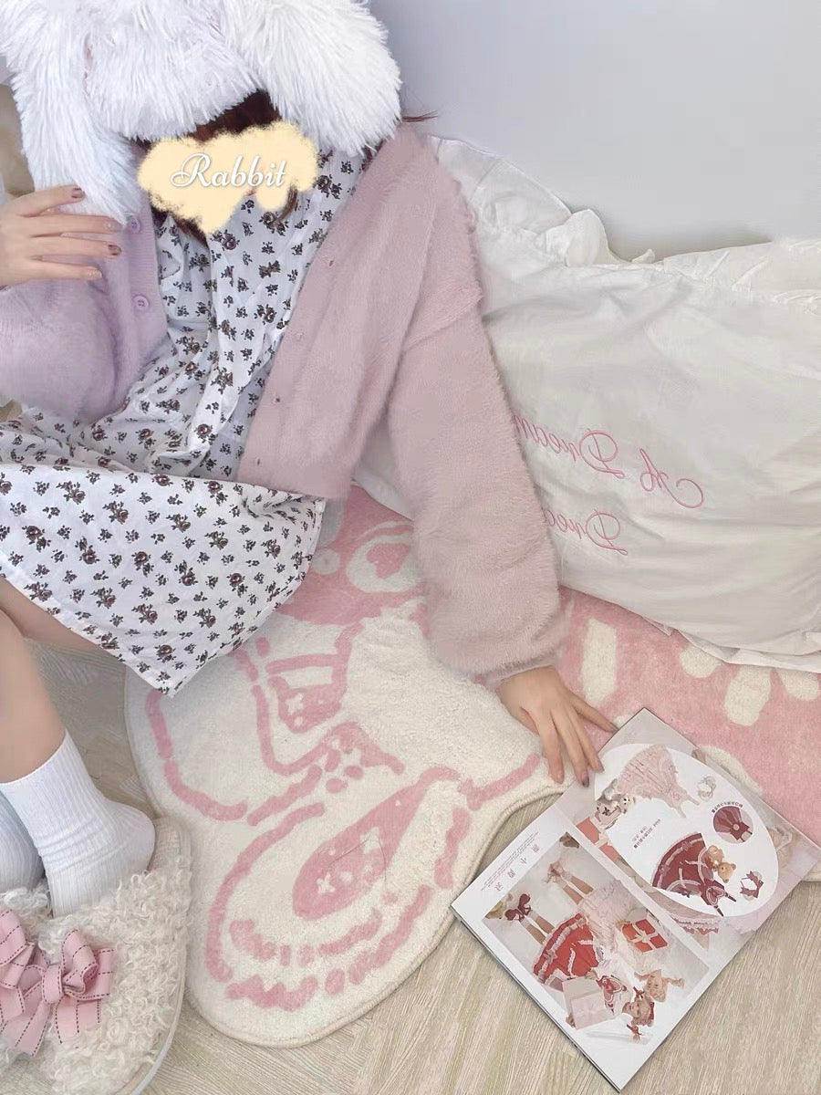 Cartoon Pink Rabbit Washable Carpet for Living Room