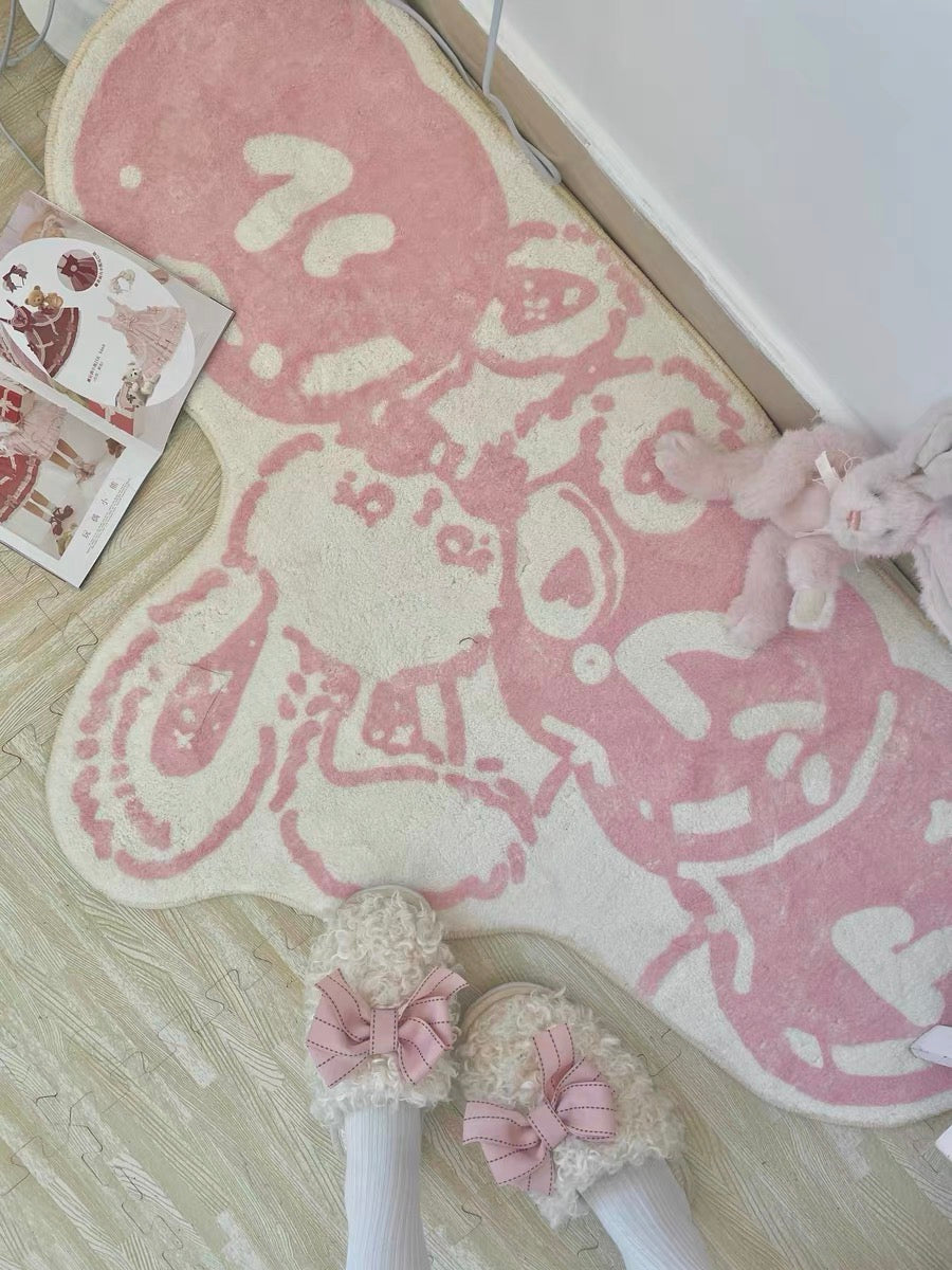 Cartoon Pink Rabbit Washable Carpet for Living Room