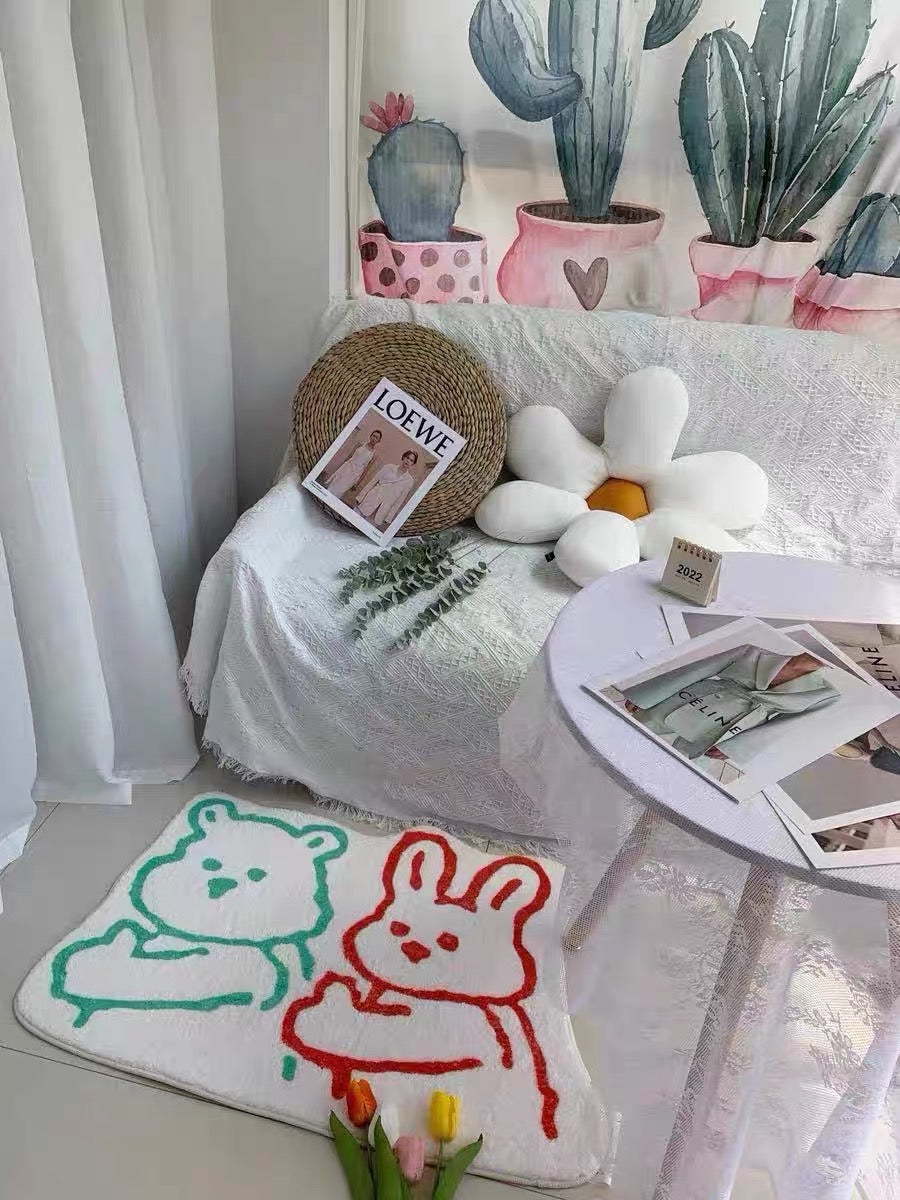 Cute Bear & Rabbit Design Floor Mat