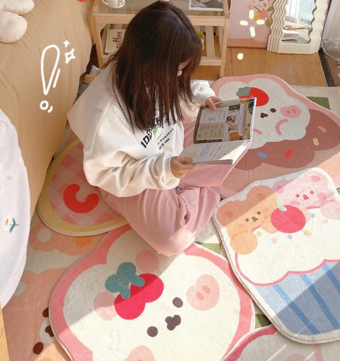 Cartoon Cutie Pink Bunny Shaped Rug