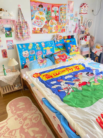 Cartoon Pink Rabbit Washable Carpet for Living Room