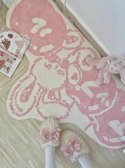 Cartoon Pink Rabbit Washable Carpet for Living Room